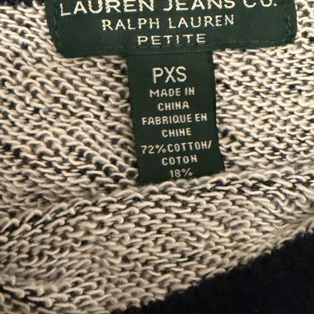 NEW LRL Blue Cotton Blend Stretch French Terry 3/4 Sleeve Pullover sweater PXS - Picture 8 of 8